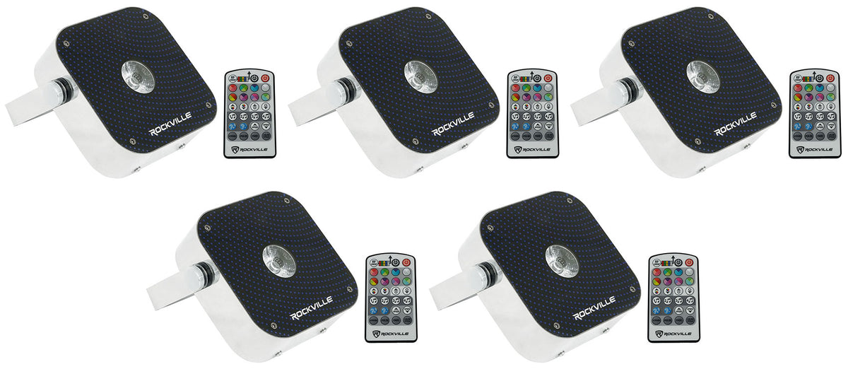 (5) Mini RF1 V2 RGBWA+UV DMX DJ/Party LED Wash Lights + 4-Ch RF Remote
