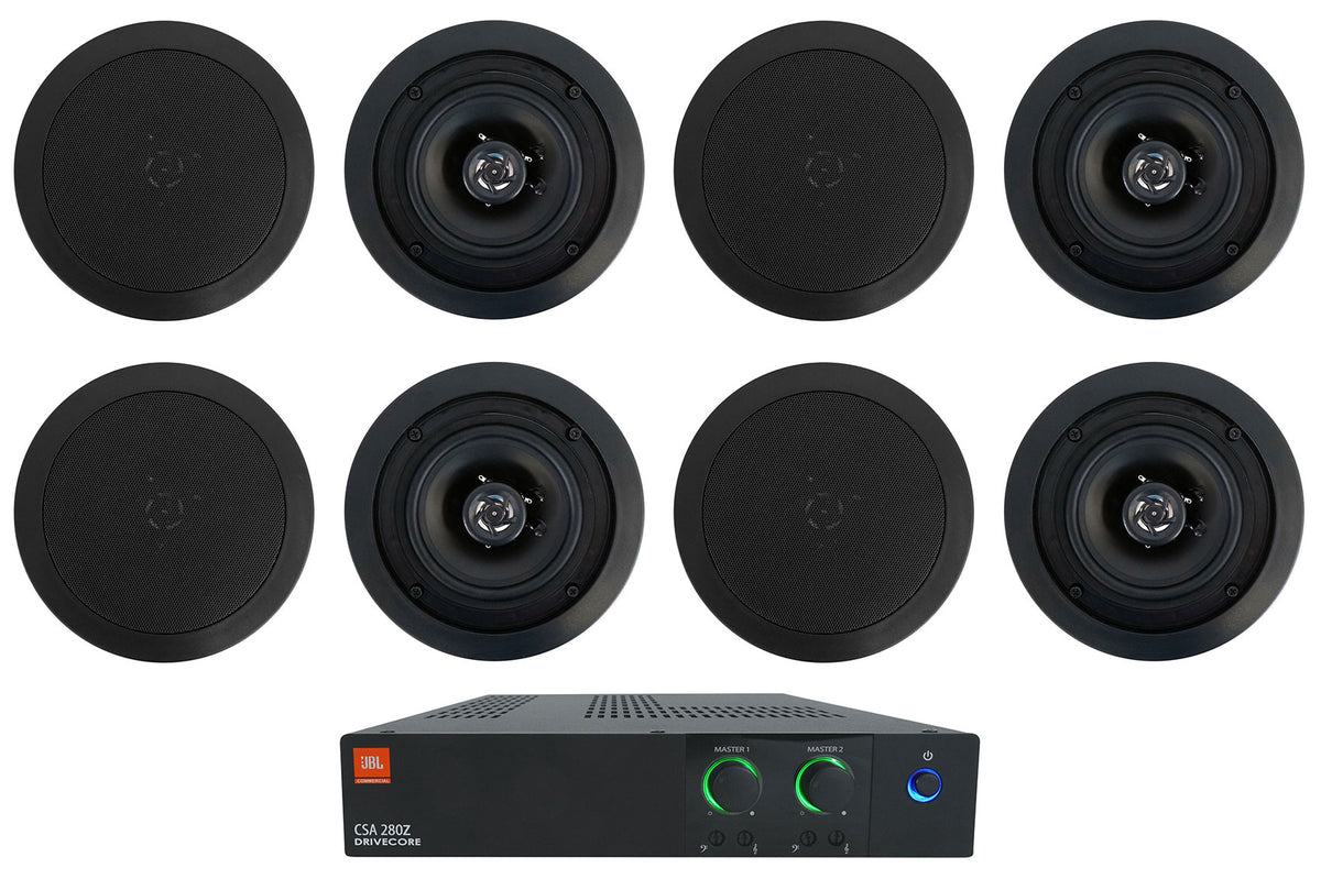 JBL CSA 280Z 2 x 80w Commercial 70v Amplifier+(8) Black 5.25" Ceiling Speakers