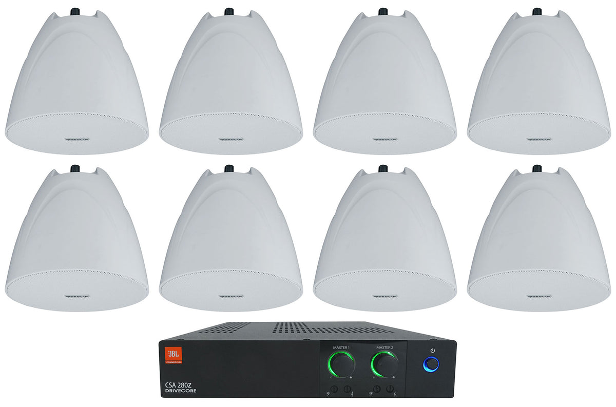 JBL CSA 280Z Commercial Amplifier+(8) White 5.25" 70V Hanging Pendant Speakers