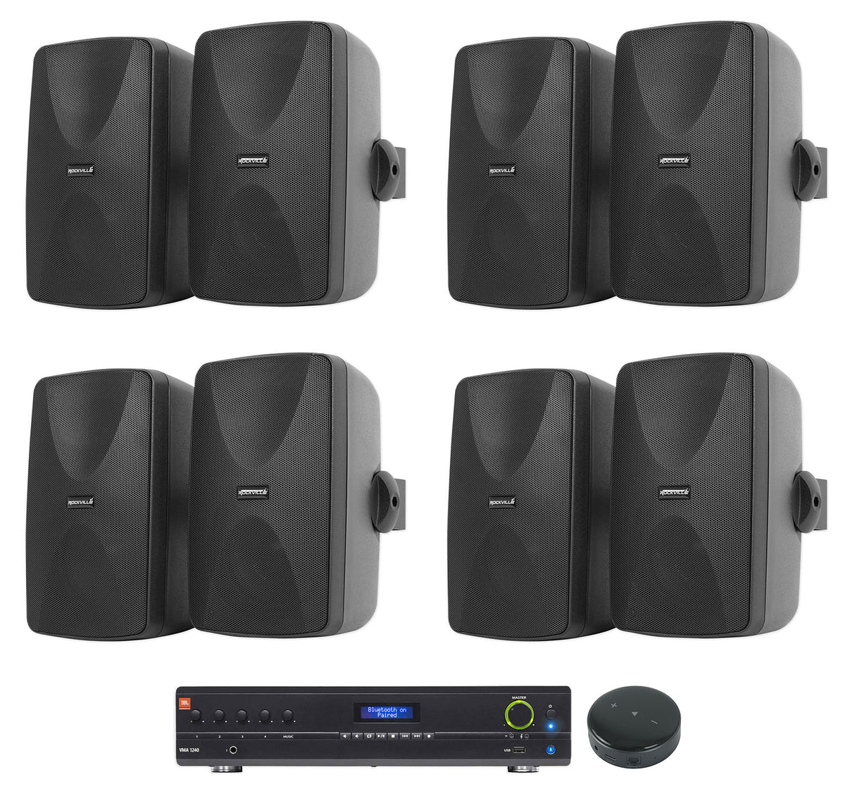 JBL VMA1240 Commercial 70v Mixer/Amplifier+Wifi Receiver+(8) Black Wall Speakers
