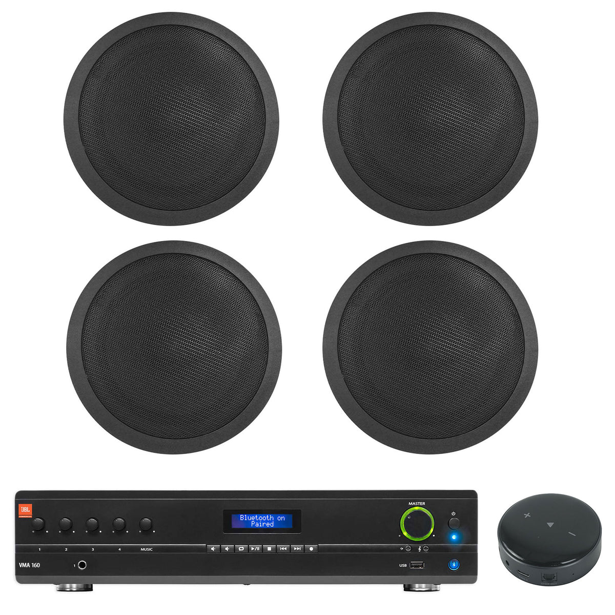 JBL Commercial 70v Amp+Wifi Receiver+4) Black 5" Ceiling Speakers For Restaurant