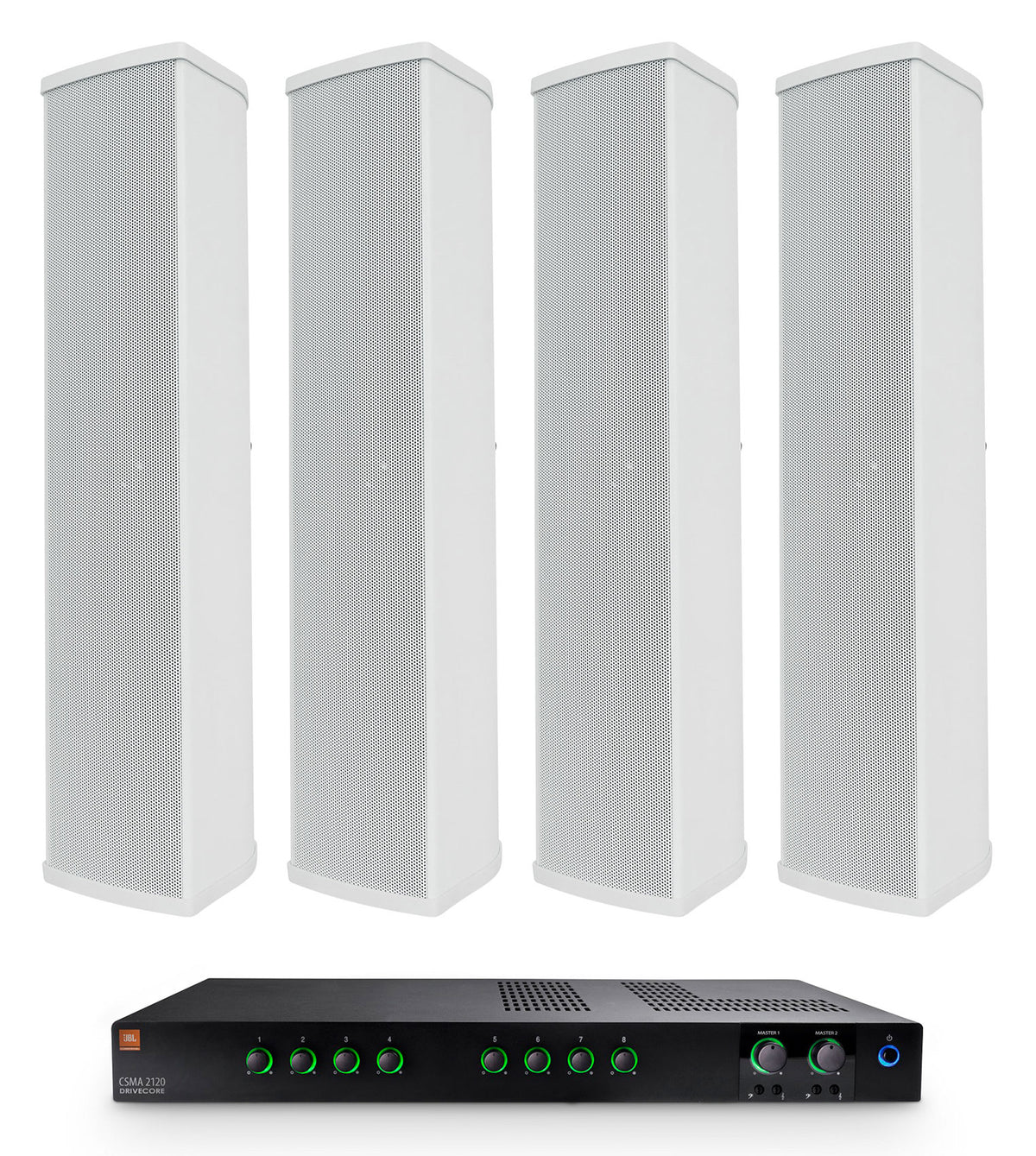JBL CSMA 2120 Commercial 70v Amplifier+(4) Column Line Array Speakers in White