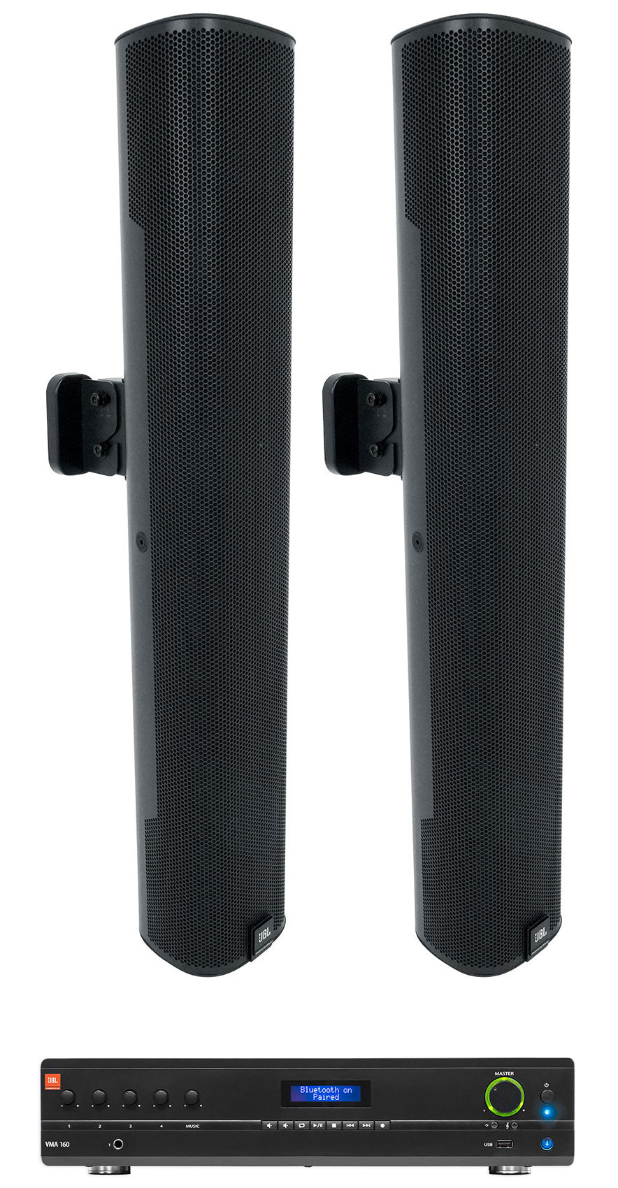 (2) JBL COL600-BK 24" Black 70V Column Wall Speakers + Amplifier
