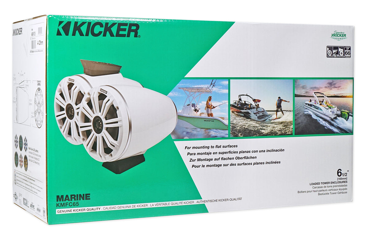 (2) KICKER KMFC65 6.5" 195w Marine LED Speakers in Surface Mount Pods 46KMFC65