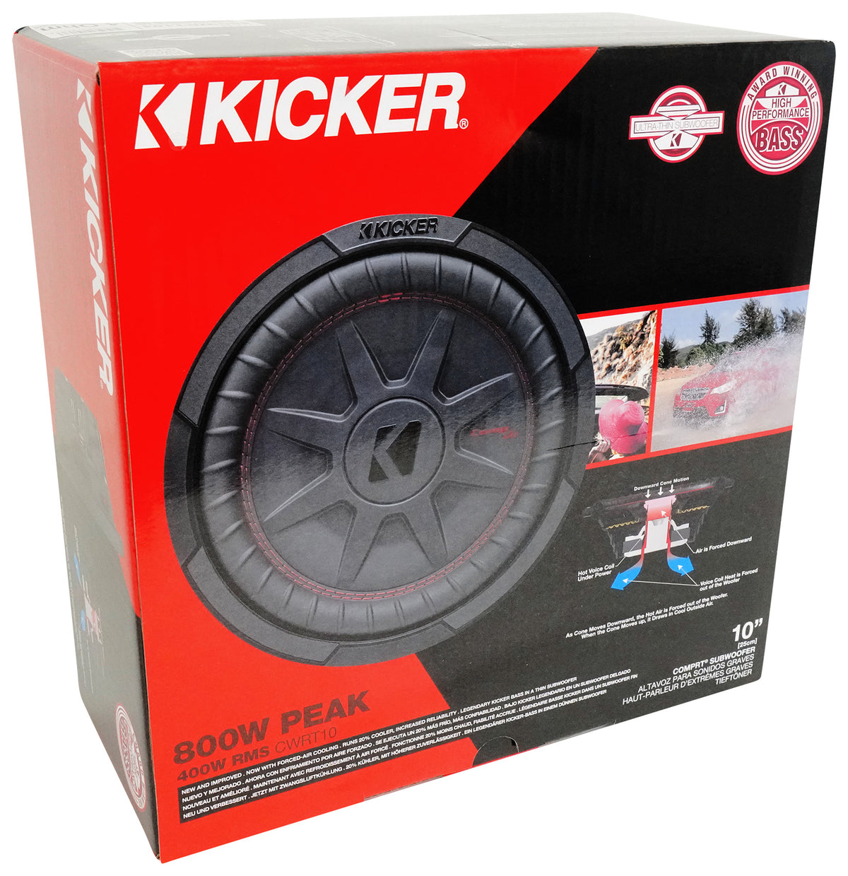 CompRT 800W 10" Shallow Subwoofer, Dual 4-Ohm Voice Coil, COMPRT10