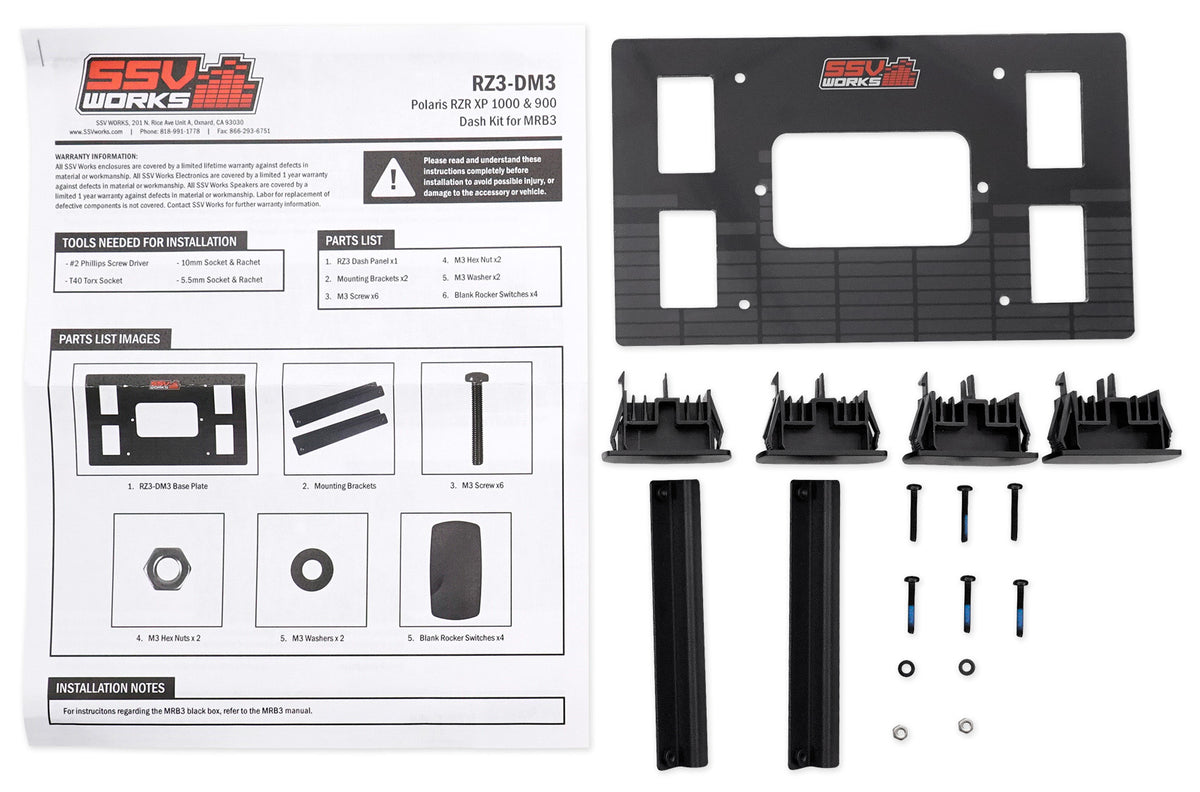RZ3-DM3 Dash Kit for MRB3 Receiver, 2015-18 Polaris RZR 900S/1000/1000S/Turbo