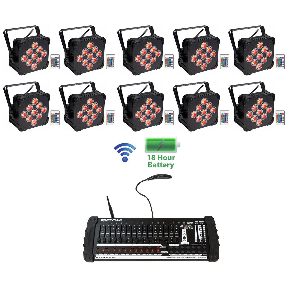 (10) BEST PAR 60 Battery Wash Lights + 384-Channel Wireless DMX Controller
