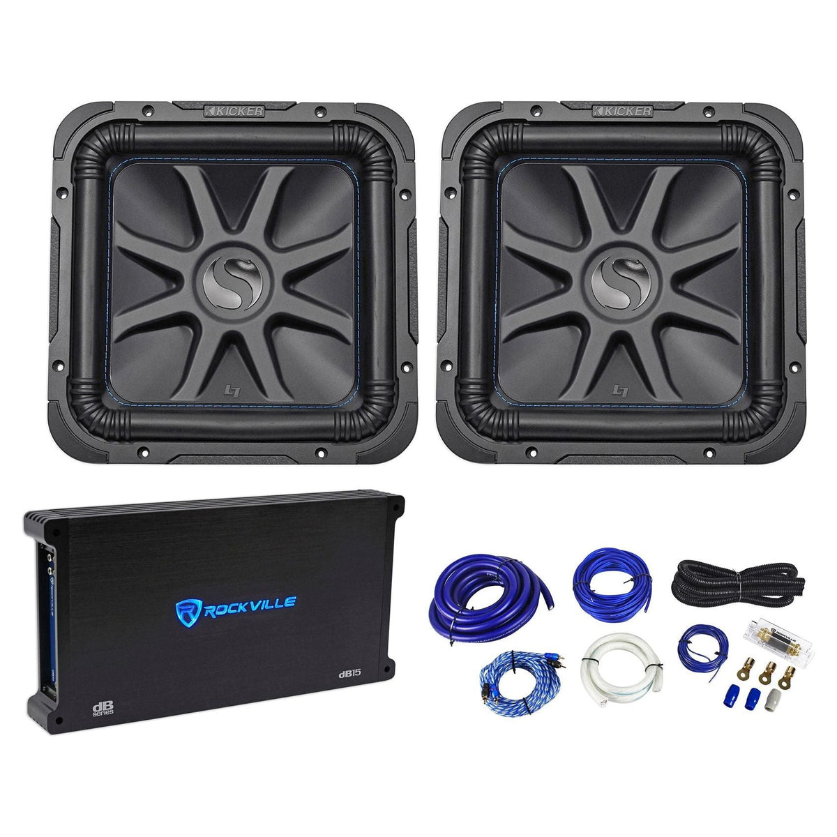 (2) L7S122 12" Solo-Baric L7S 2-Ohm Car Subs + 1500W Amplifier + Amp Kit