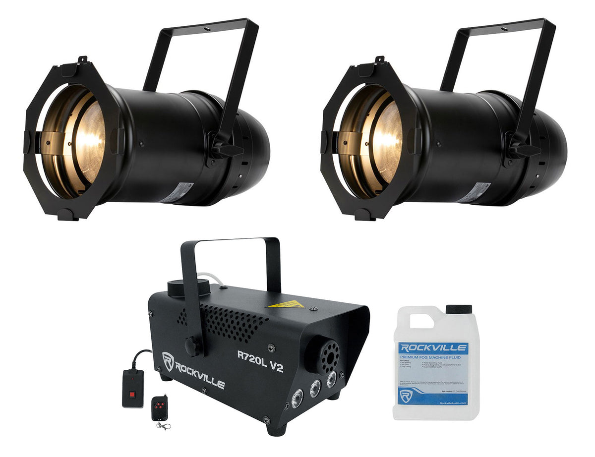 (2) Par Z100 3K2 Warm White COB LED DMX Par Can Stage Lights + R720L V2 Fogger