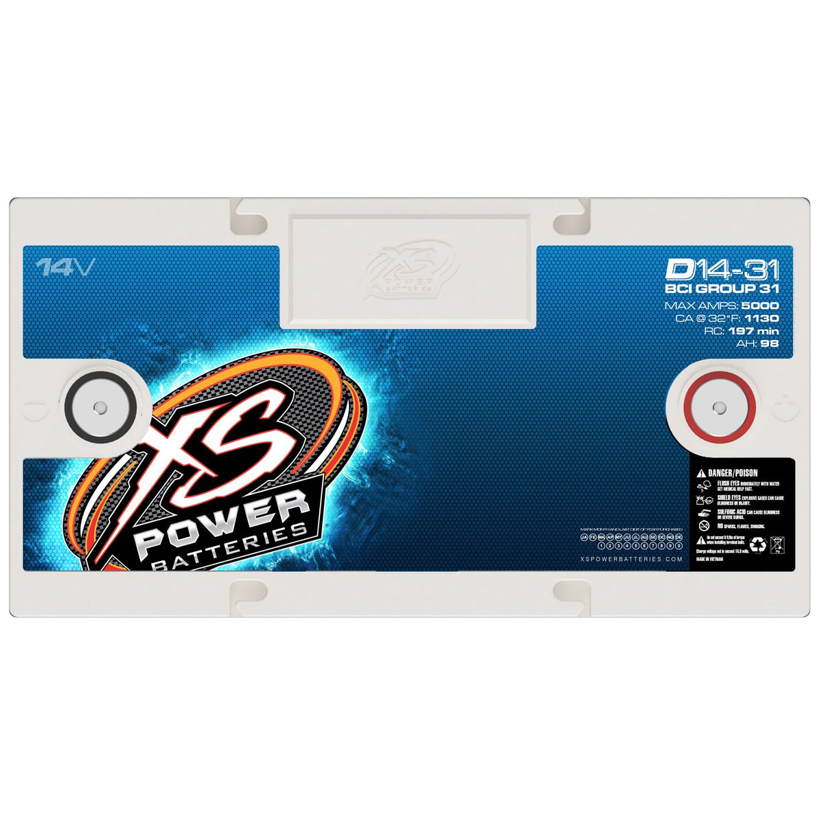 XS Power D14-31 14V AGM Battery with M6 Terminal Bolts, Max 5000Amps