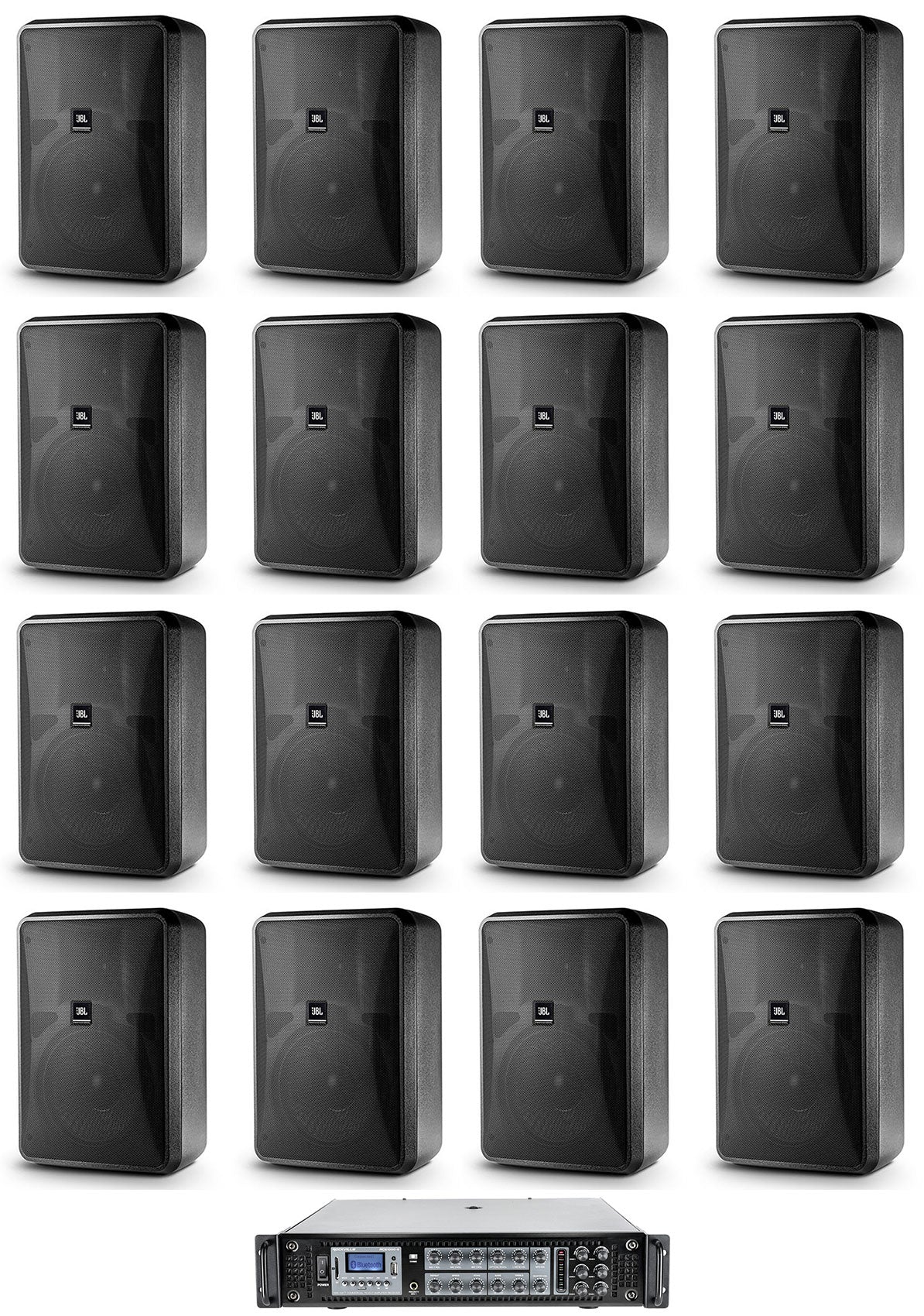(16) JBL Control 28-1 8" 60w 70v Commercial Indoor/Outdoor Speakers+Amplifier