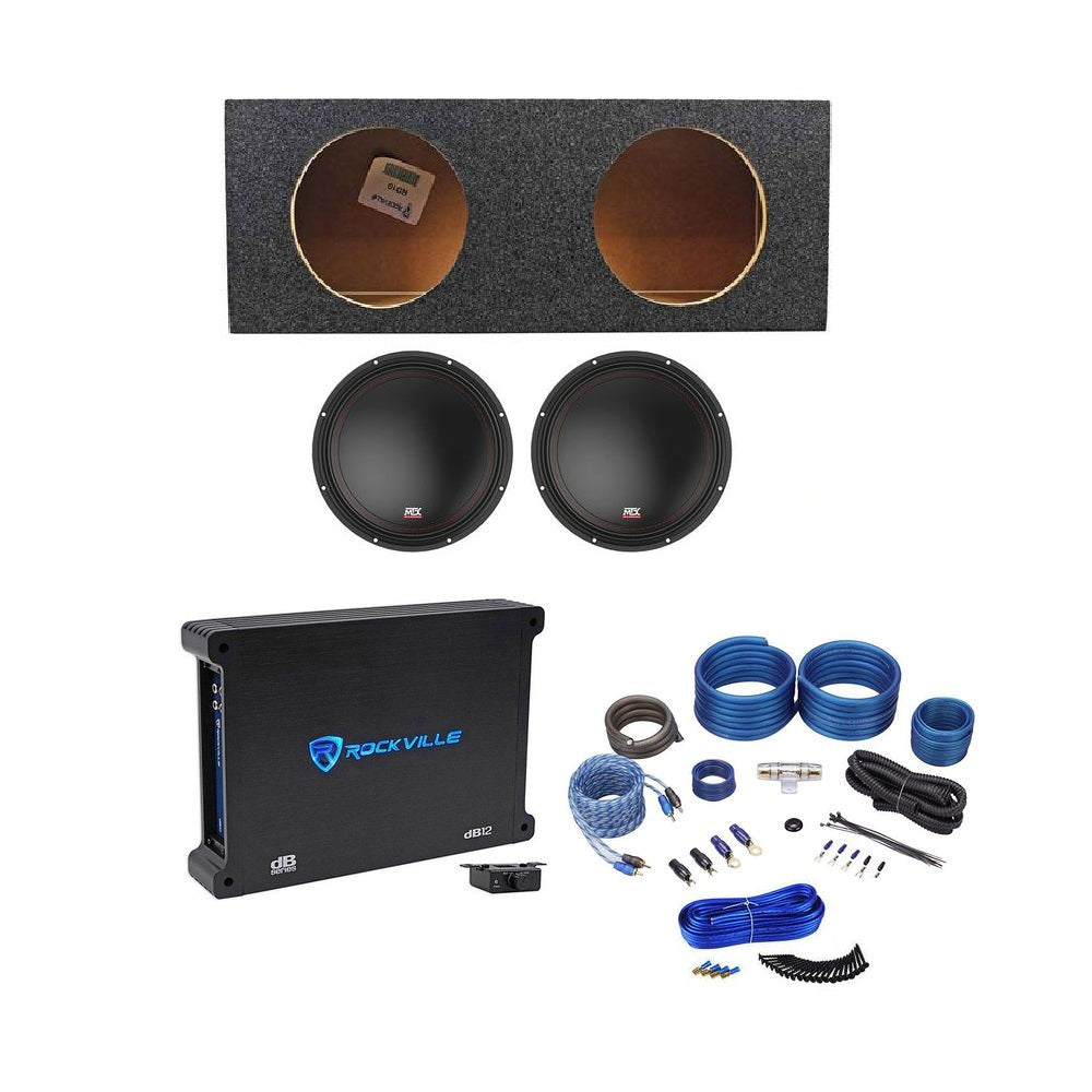 (2) MTX 3510-04 10" 1000w Car Subwoofers+Sealed Sub Box+Mono Amplifier+Amp Kit
