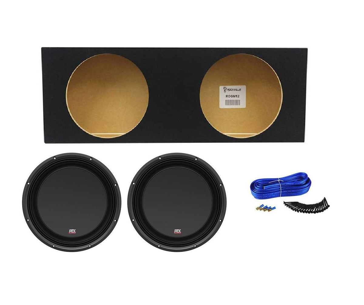 (2) MTX 3512-04S 12" 1200w Shallow Car Subwoofers+Sealed Slim Sub Box Enclosure