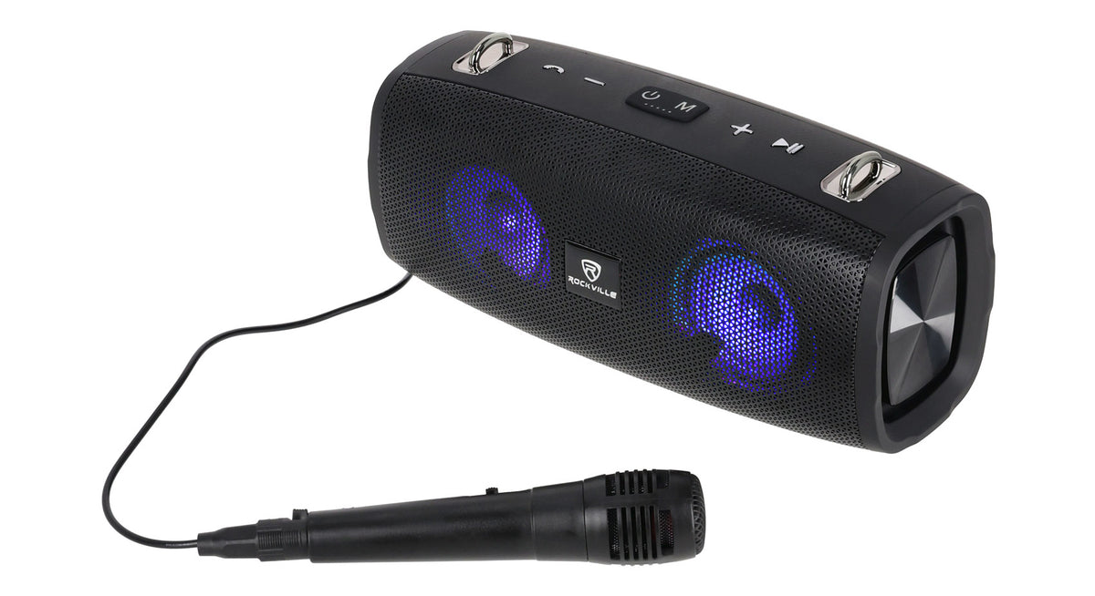 Rockville RPB-KAR Portable Bluetooth Speaker + Karaoke Microphone + Party LED's