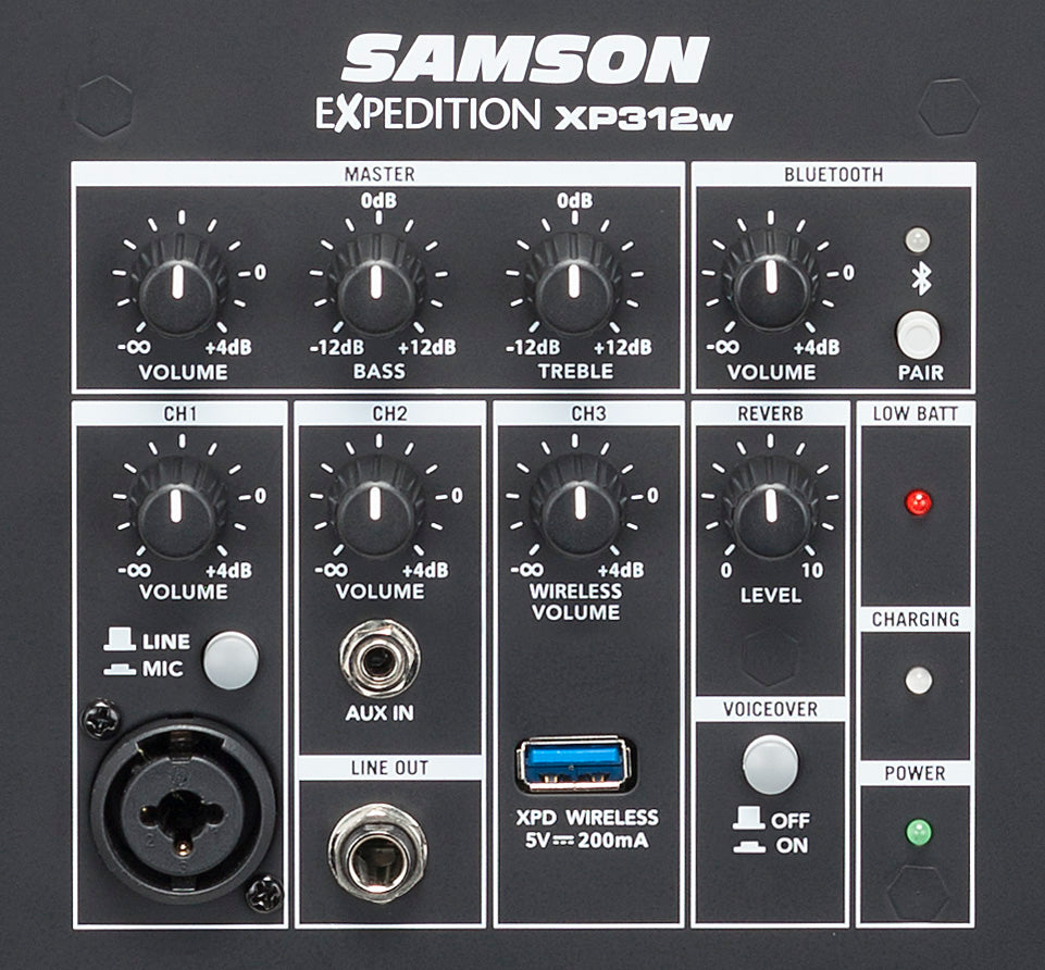 Samson Expedition XP312W-D 12" Portable PA Rechargeable Speaker w/Bluetooth+Mic
