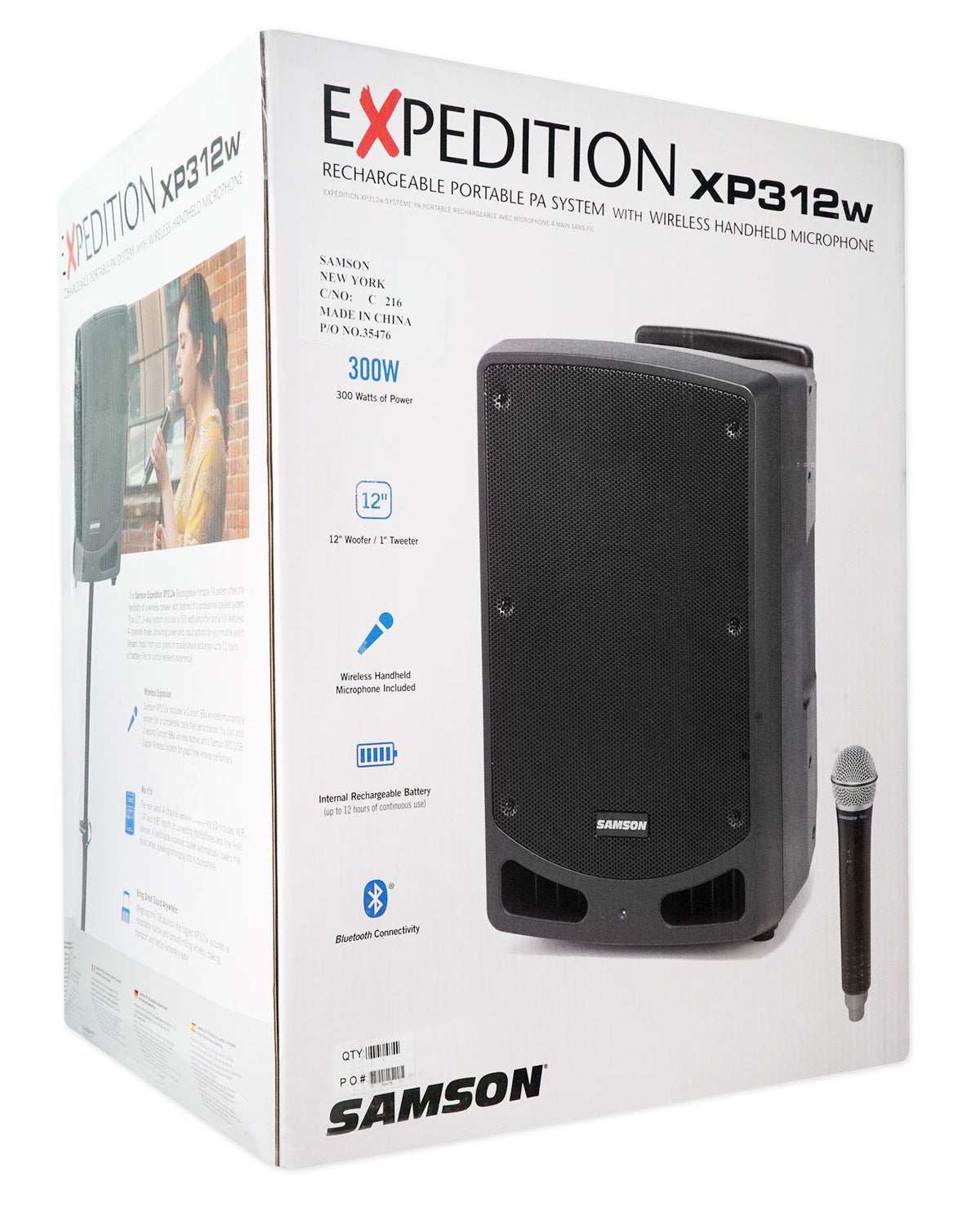 Samson Expedition XP312W-D 12" Portable PA Rechargeable Speaker w/Bluetooth+Mic
