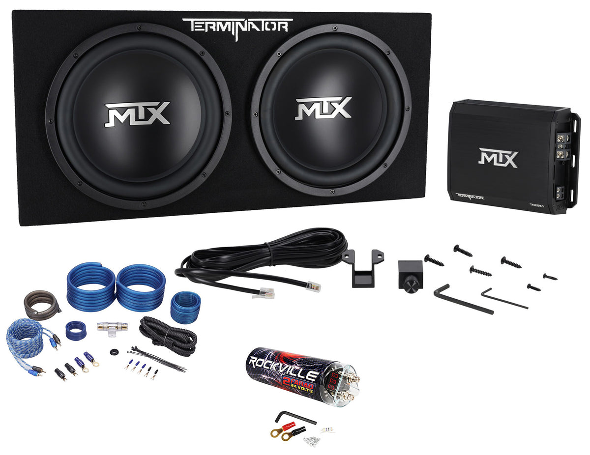 MTX Terminator TNP212D2 Dual 12” Subwoofers+Enclosure+Amp Kit+2 Farad Capacitor