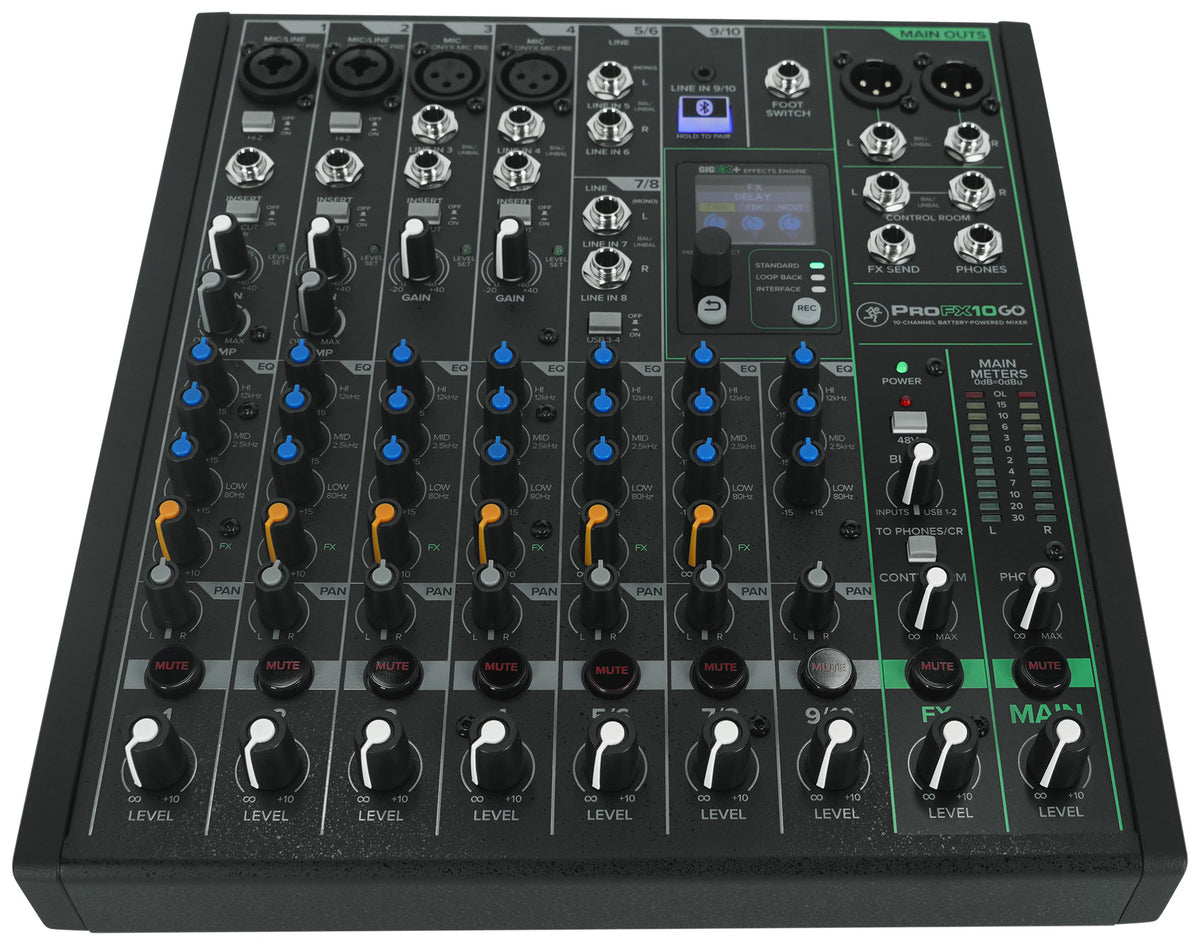 Mackie ProFX10GO 10-Channel Battery Powered Analog Mixer w/FX/USB/Bluetooth