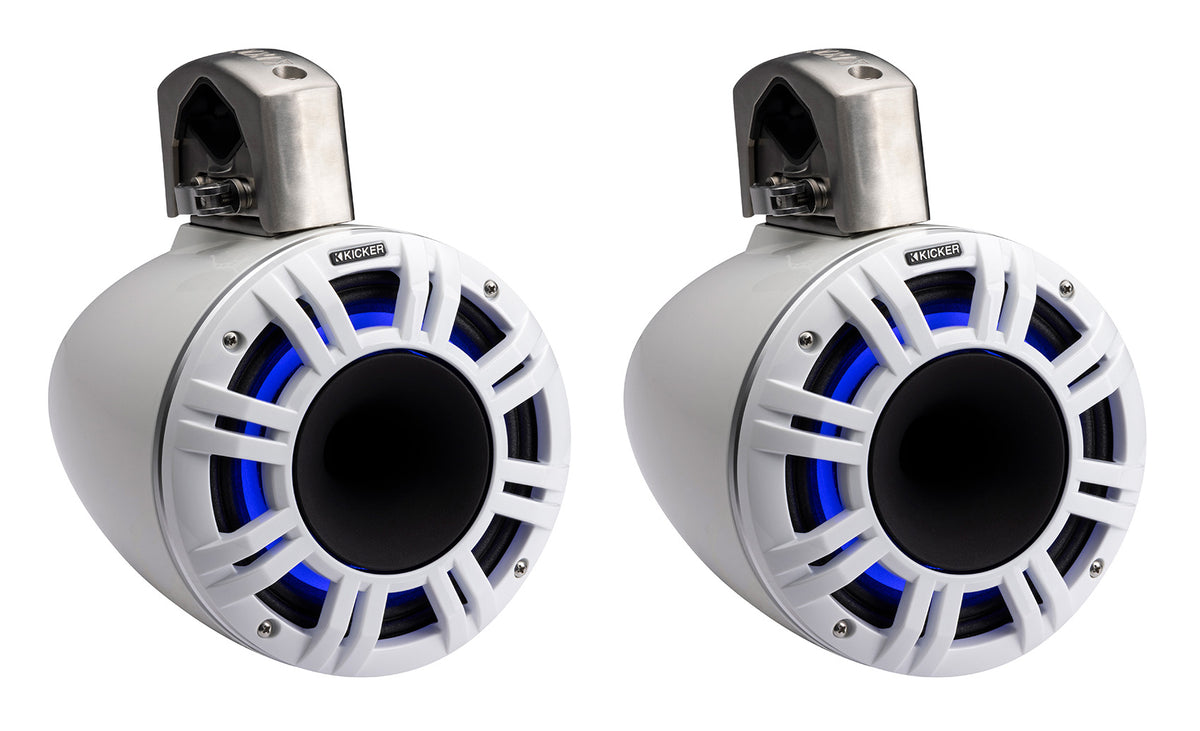 2 Kicker 51KMTCXL8W 8" White Horn Loaded Marine Wakeboard Tower Speakers KMTCXL8