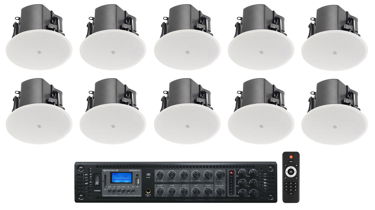 10) JBL Control 412C/T 3" Commercial 70v Ceiling Speakers For Restaurant/Bar+Amp