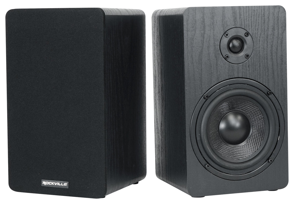 2 Rockville RockShelf 58B 360w Black 5.25" Bookshelf Speakers+Bluetooth/Wifi Amp