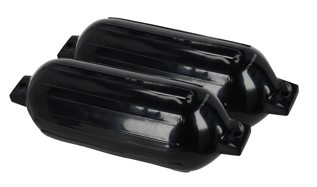 Rockville FEN210-BLACK Boat Fender Package 2 Bumpers 10"x30", 2 Covers, 2 Lines