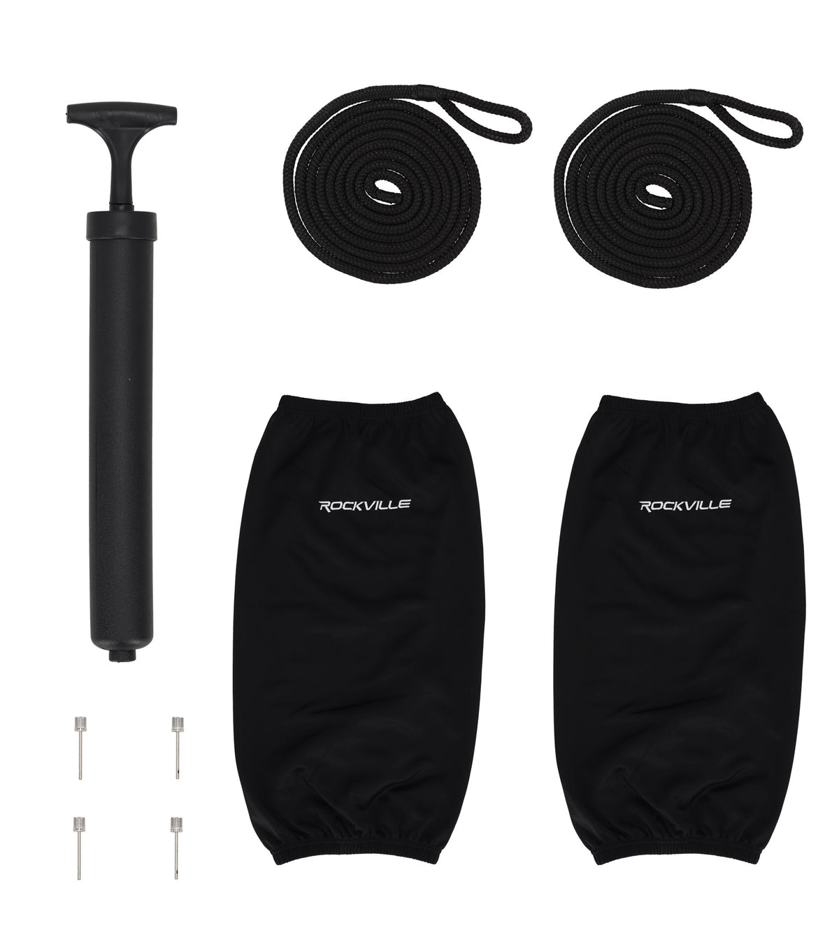 Rockville FEN210-BLACK Boat Fender Package 2 Bumpers 10"x30", 2 Covers, 2 Lines