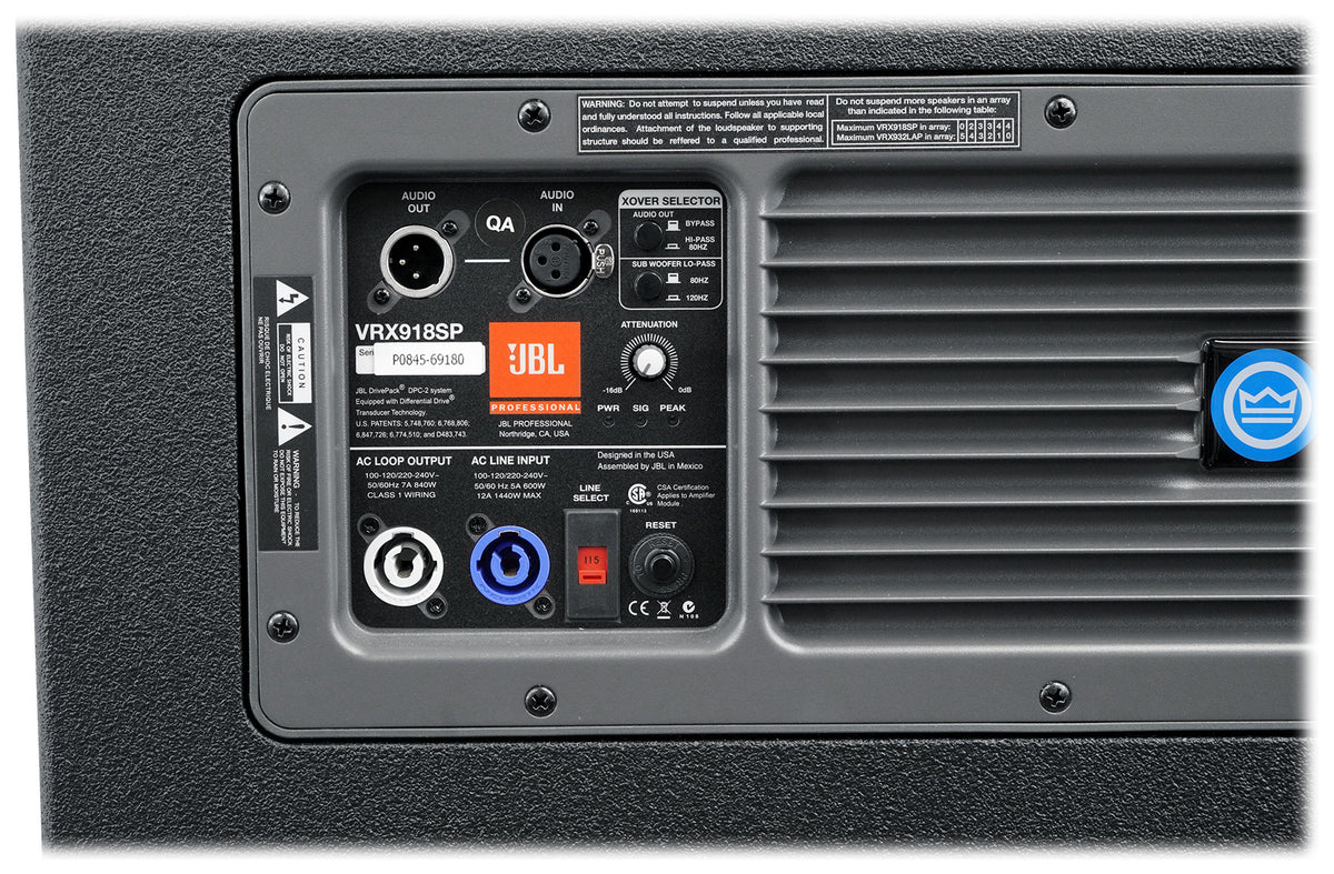 JBL VRX918SP Powered 18" 1500w Flyable Subwoofer Sub w/DSP+Audio Technica Mic