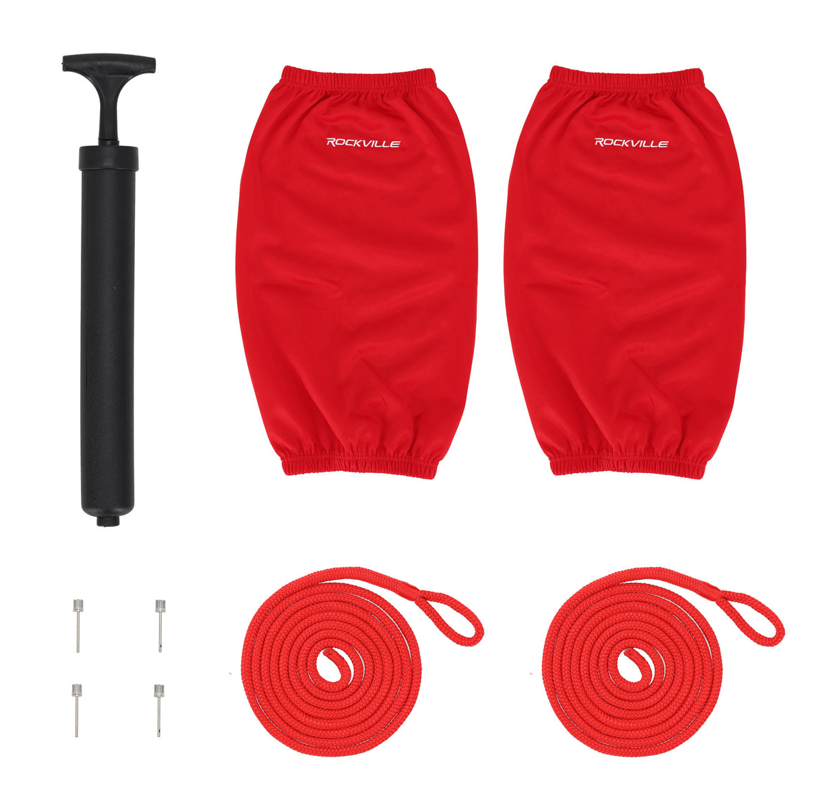 Rockville FEN285-RED Boat Fender Package 2 Bumpers 8.5"x27", 2 Covers, 2 Lines