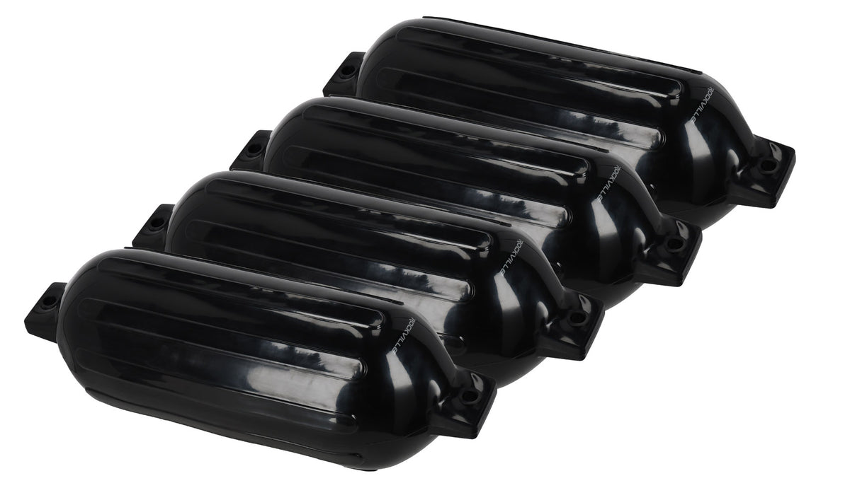 Rockville FEN410-BLACK Boat Fender Package 4 Bumpers 10"x30", 4 Covers, 4 Lines