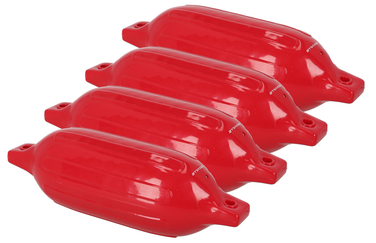Rockville FEN445-RED Boat Fender Package 4 Bumpers 4.5"x16", 4 Lines + Pump