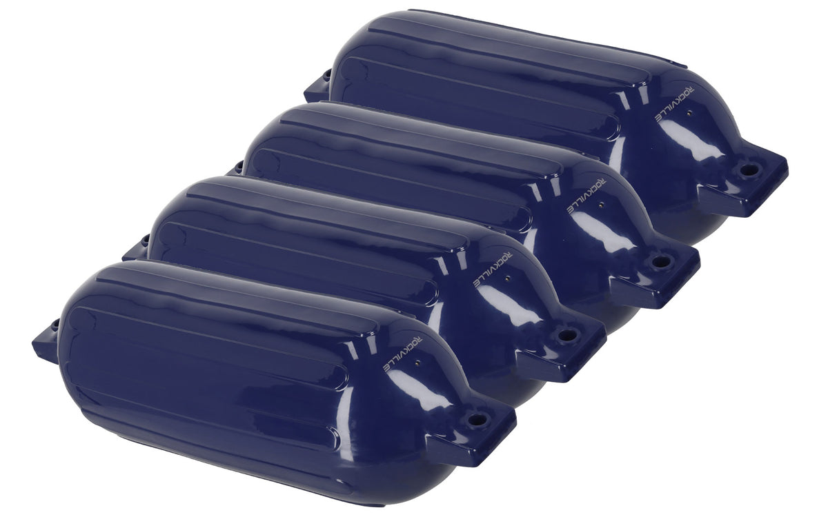 Rockville FEN410-NAVY BLUE Boat 10" Fender Package 4 Bumpers, 4 Covers, 4 Lines