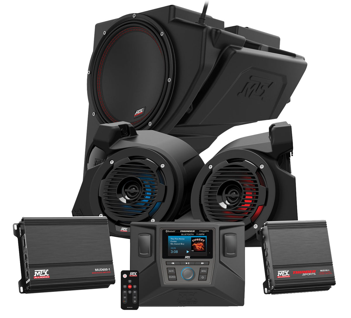MTX RZR-14-THUNDER3 Receiver+MTX/Rockville Speakers+Sub For Polaris RZR 1000/900