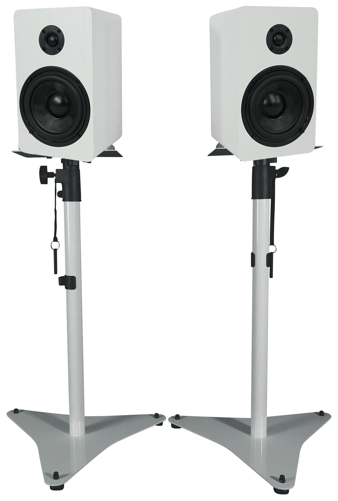 RockShelf 58W 5.25" Home Bookshelf Speakers+White Adjustable Stands