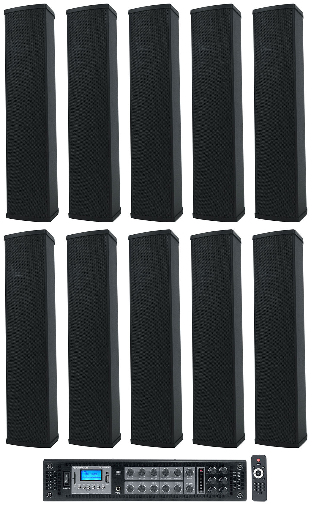 RCS650-6 70V Commercial Amplifier + 10 Black Line Array Speakers