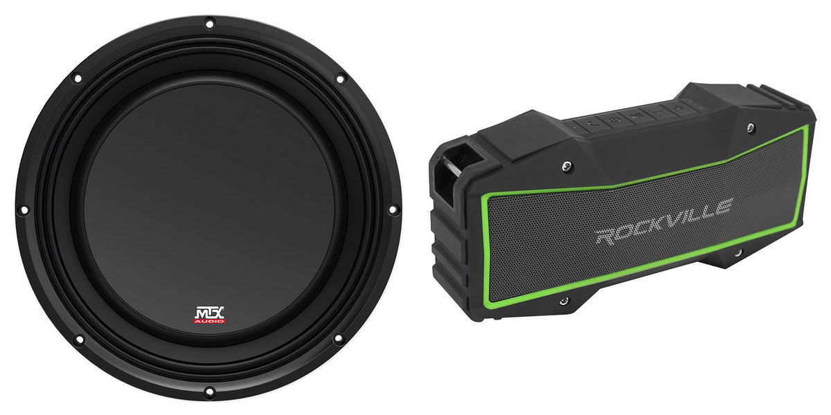 MTX 3510-04S 10" Shallow Subwoofer + Portable Bluetooth Speaker