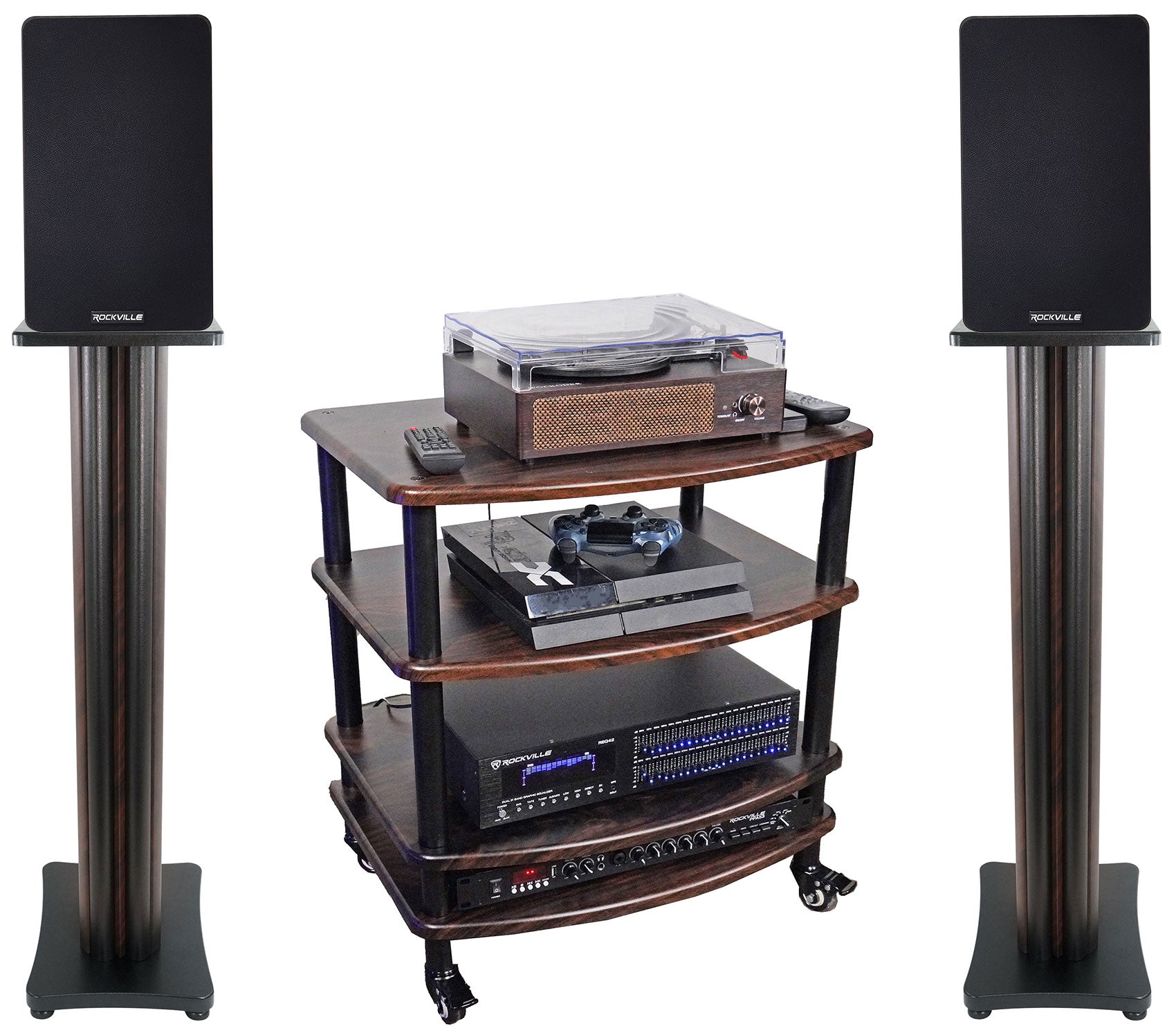 Passive Bookshelf Speakers Pair Rockville RockShelf 54C 360w Wood