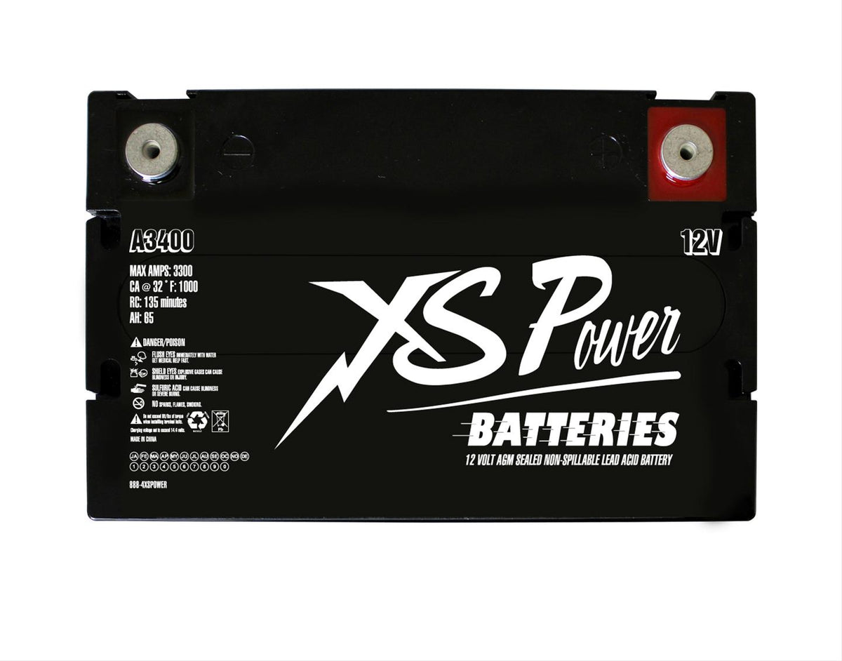 XS Power A3400 12V AGM Retro Series Battery with M6 Terminal Bolts, Max 3300Amps