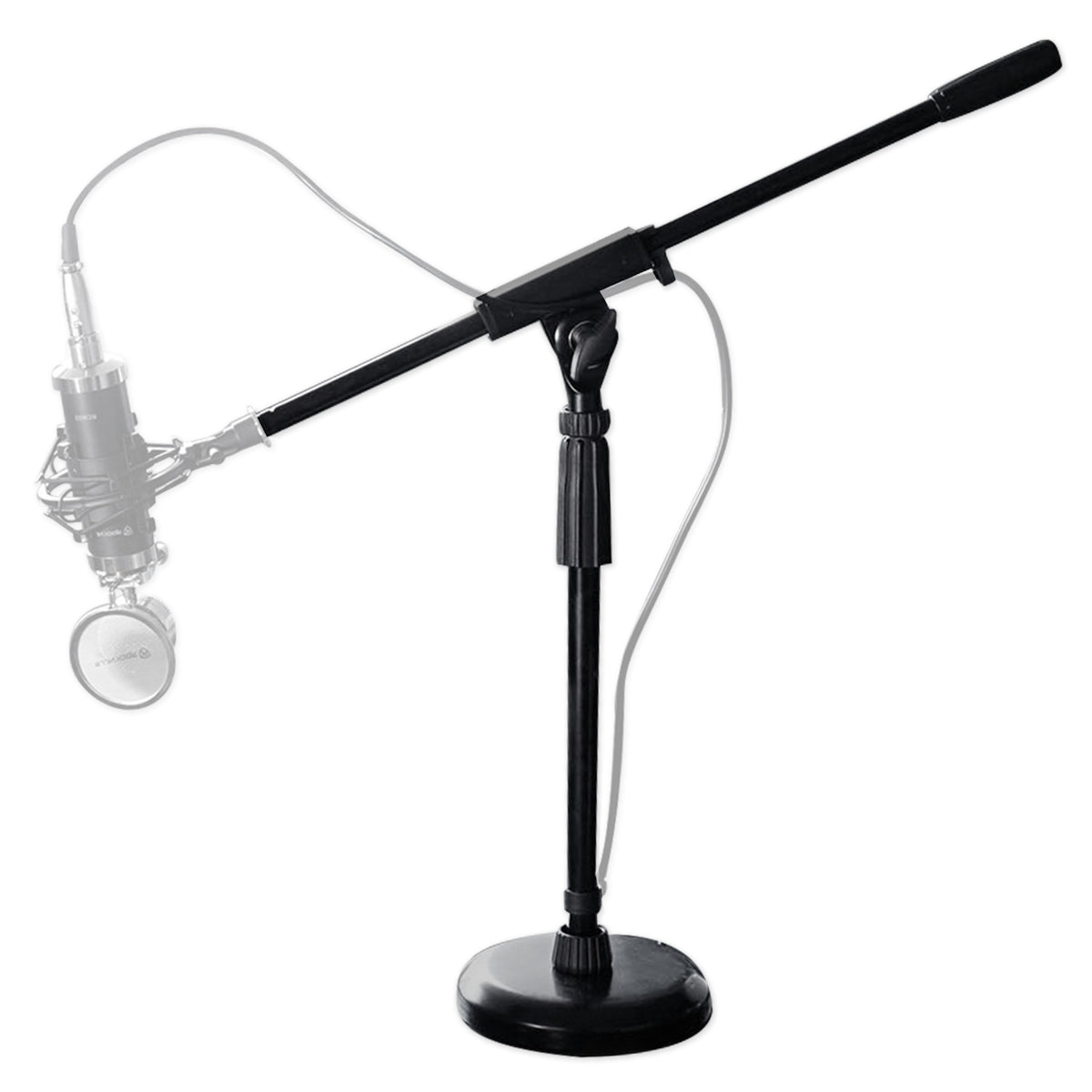 Desktop Mic Stand w / Steel Round Base + Fixed Boom and Rubber Pad