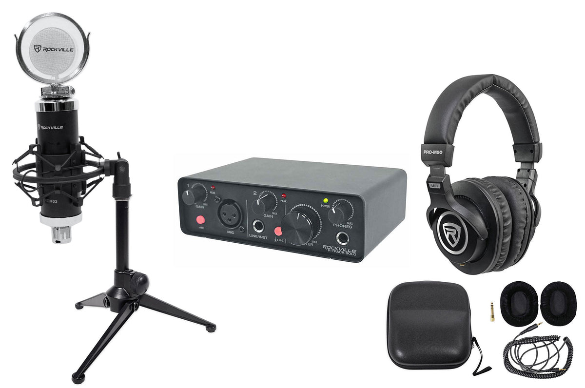 Rockville R-TRACK SOLO 1-Person Podcast Podcasting Recording Kit w/ Mic Stand