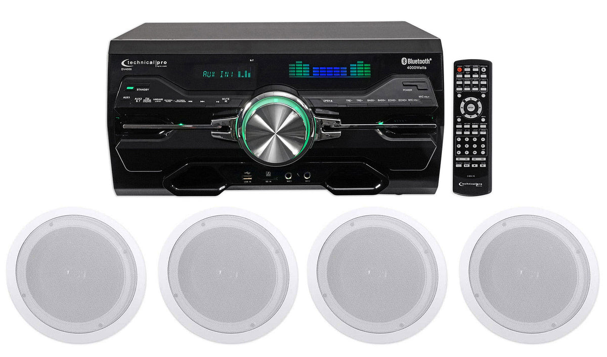 Technical Pro DV4000 4000W Home Theater DVD Receiver w/(4) 8" Ceiling Speakers