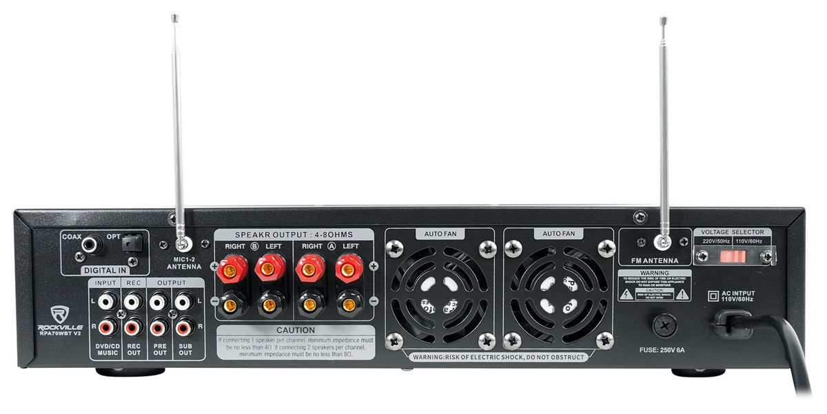 RPA70WBT Bluetooth Karaoke Amplifier/Mixer+(2) Mics+(2) 12 Inch Speakers
