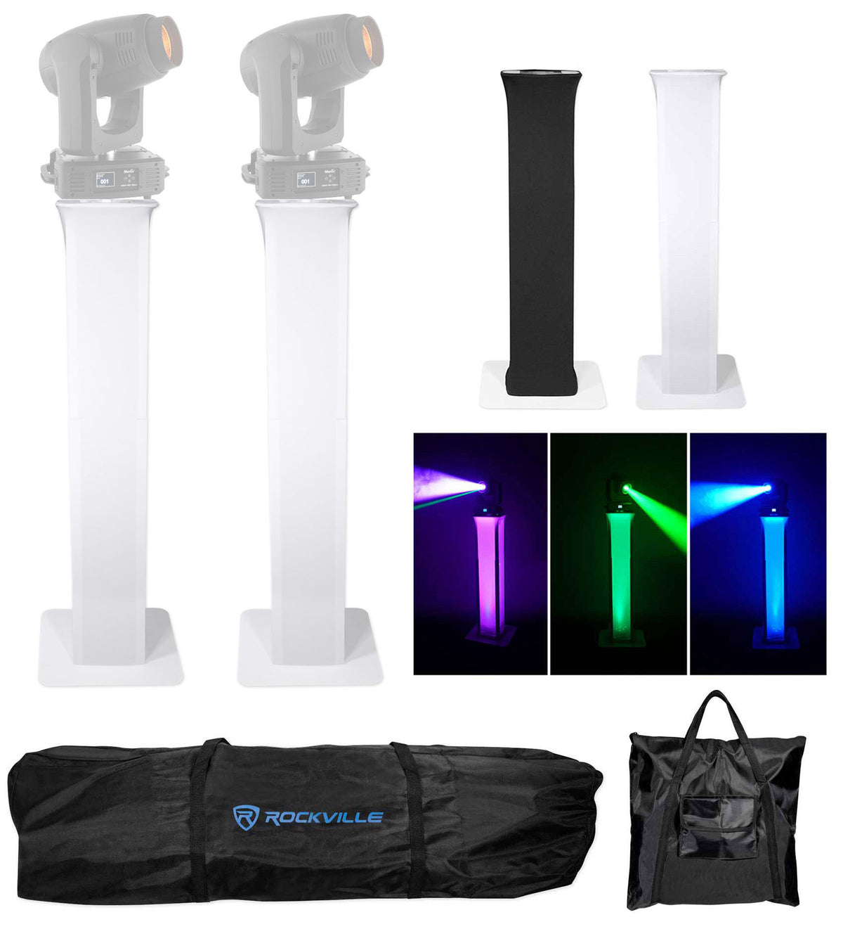 (2) Totem Stands+Black and White Scrims For (2) Martin Rush MH 7 Hybrid Lights