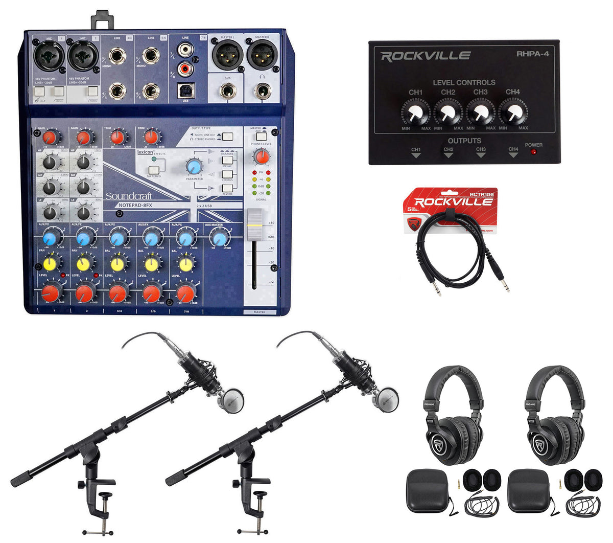 2-Person Podcasting Podcast Bundle with Mixer, Headphones, Mic & Boom Arm