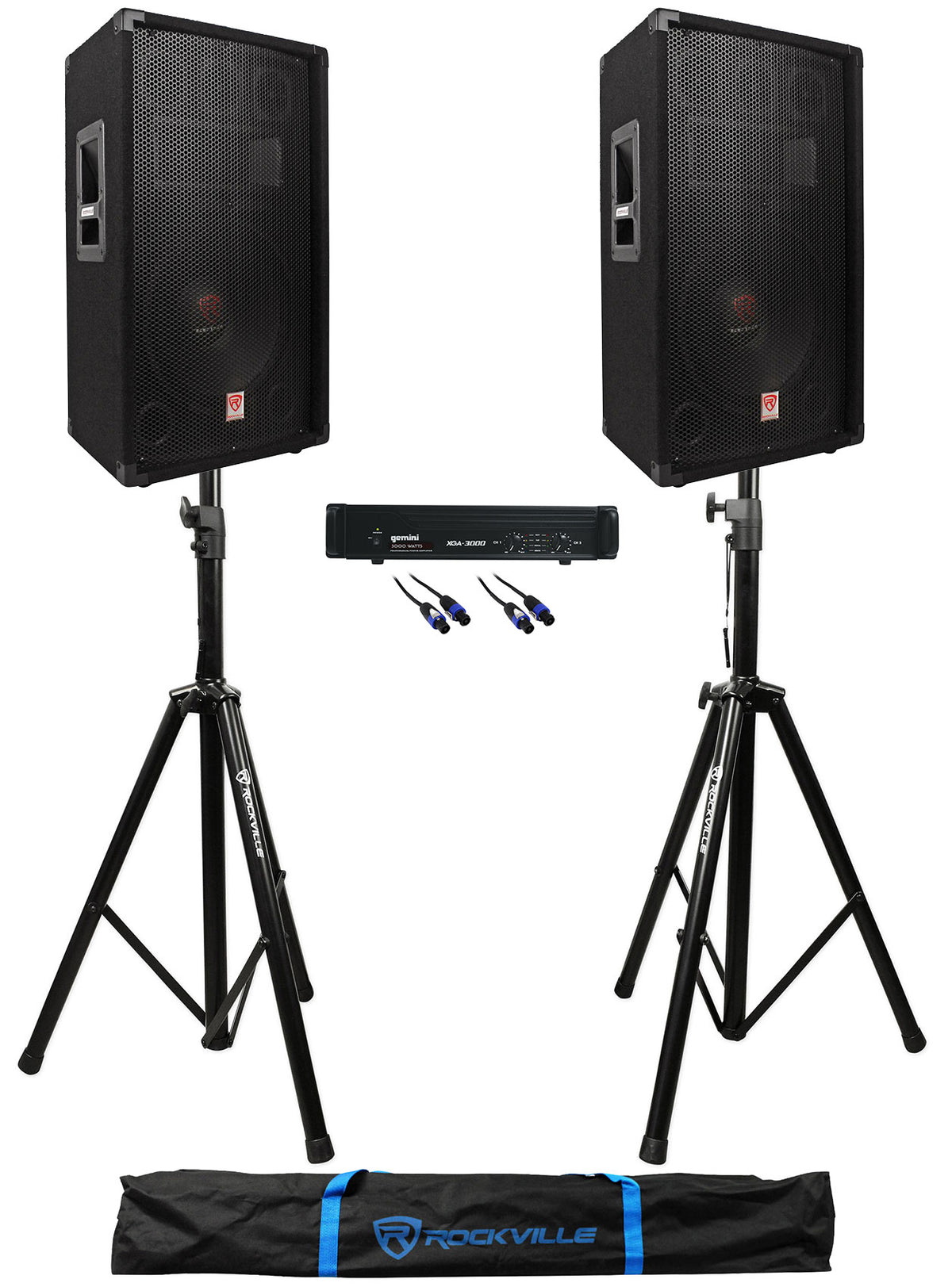 (2) RSG12.4 12" 1000W PA Speakers + XGA-3000 Amplifier + Stands + Cables