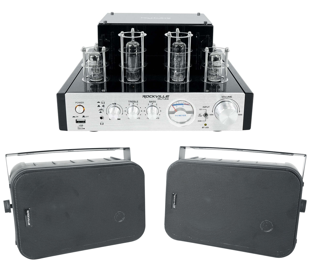 BluTube Tube Amplifier/Home Theater Bluetooth Receiver + 6.5" Black Speakers