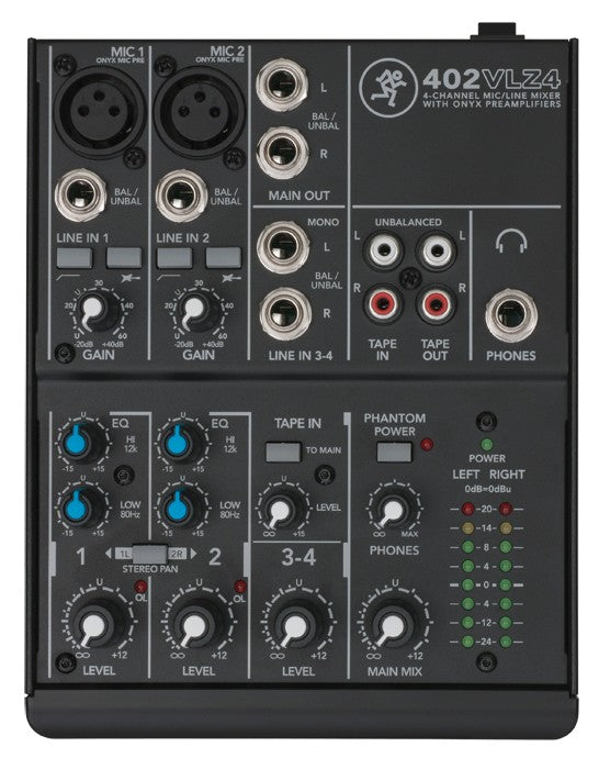 New Mackie 402VLZ4 4-channel Compact Analog Low-Noise Mixer w/ 2 ONYX Preamps