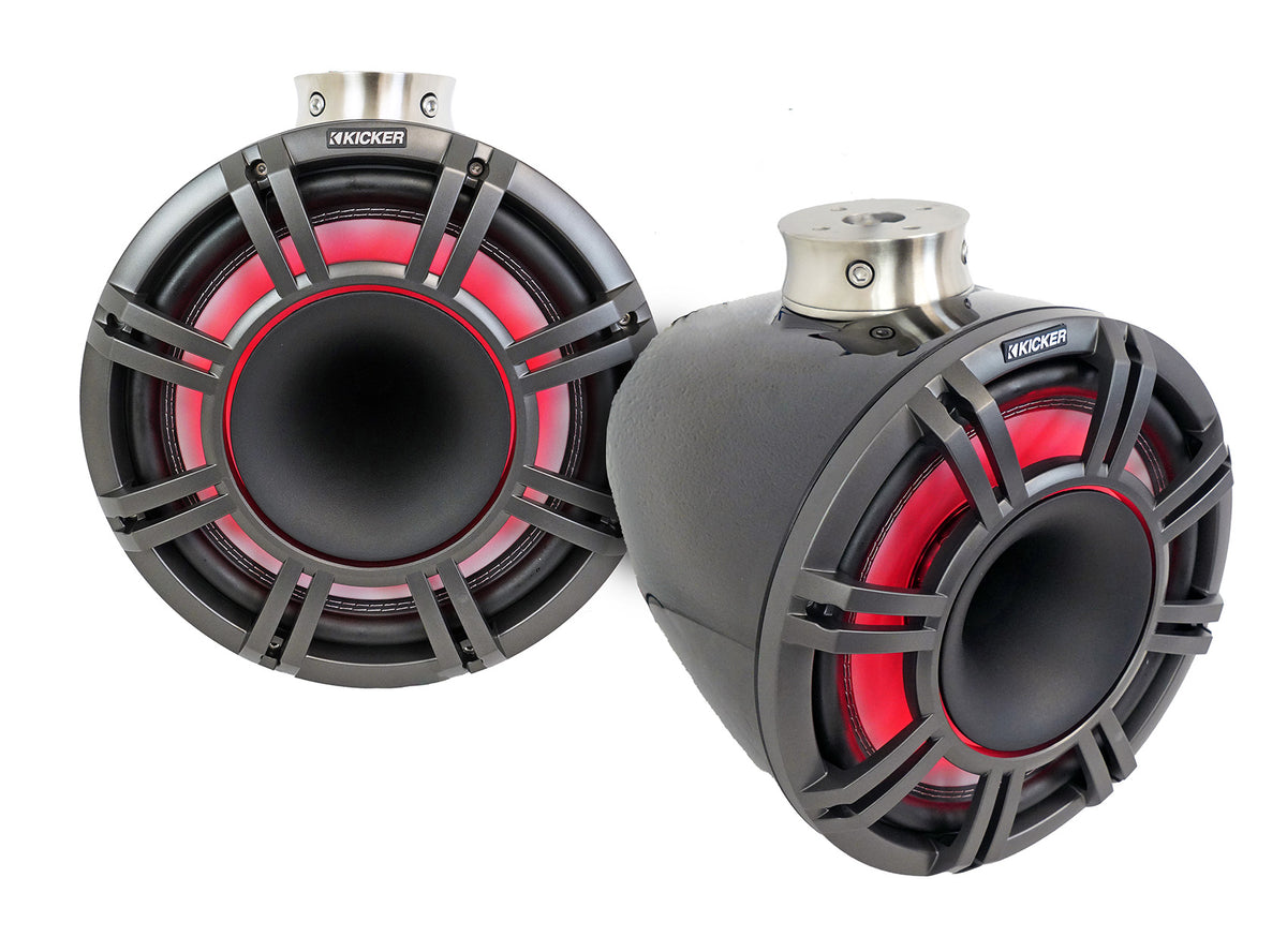 (2) KICKER 47KMFC11 11" Marine Boat Horn Loaded Flat Mount Tower Speakers KMFC11