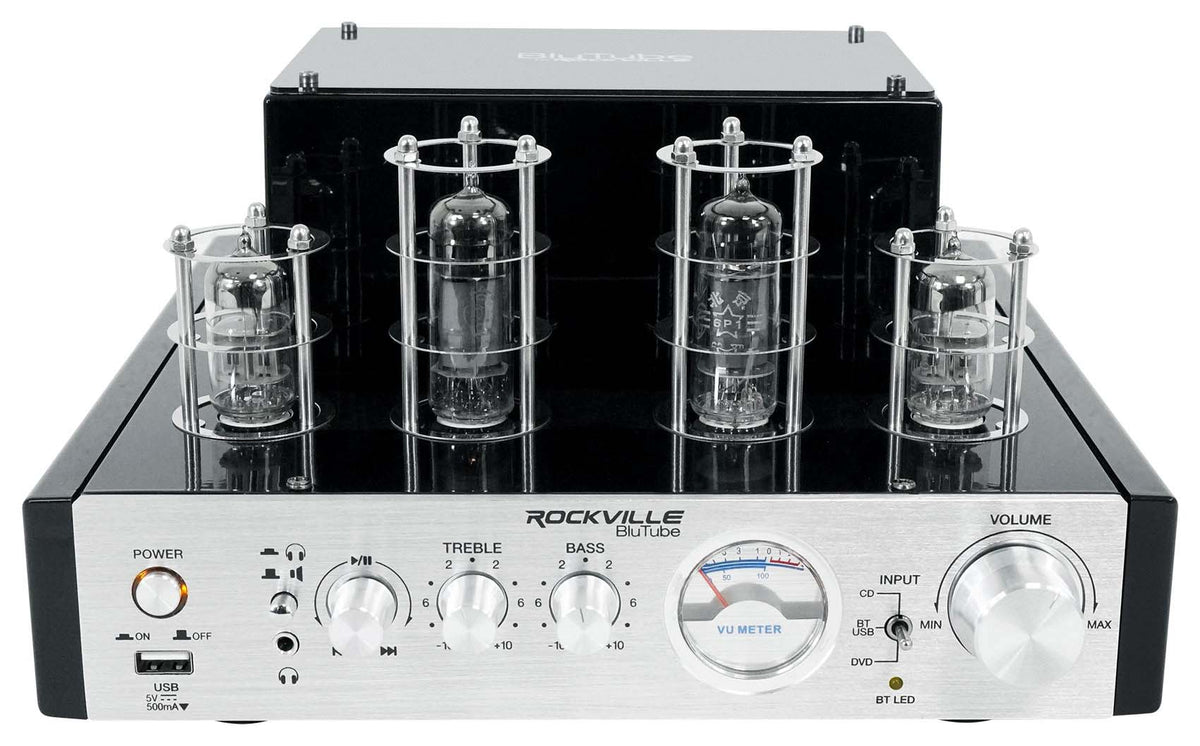 BluTube Tube Amplifier/Home Theater Bluetooth Receiver + (4) 6.5" Black Speakers