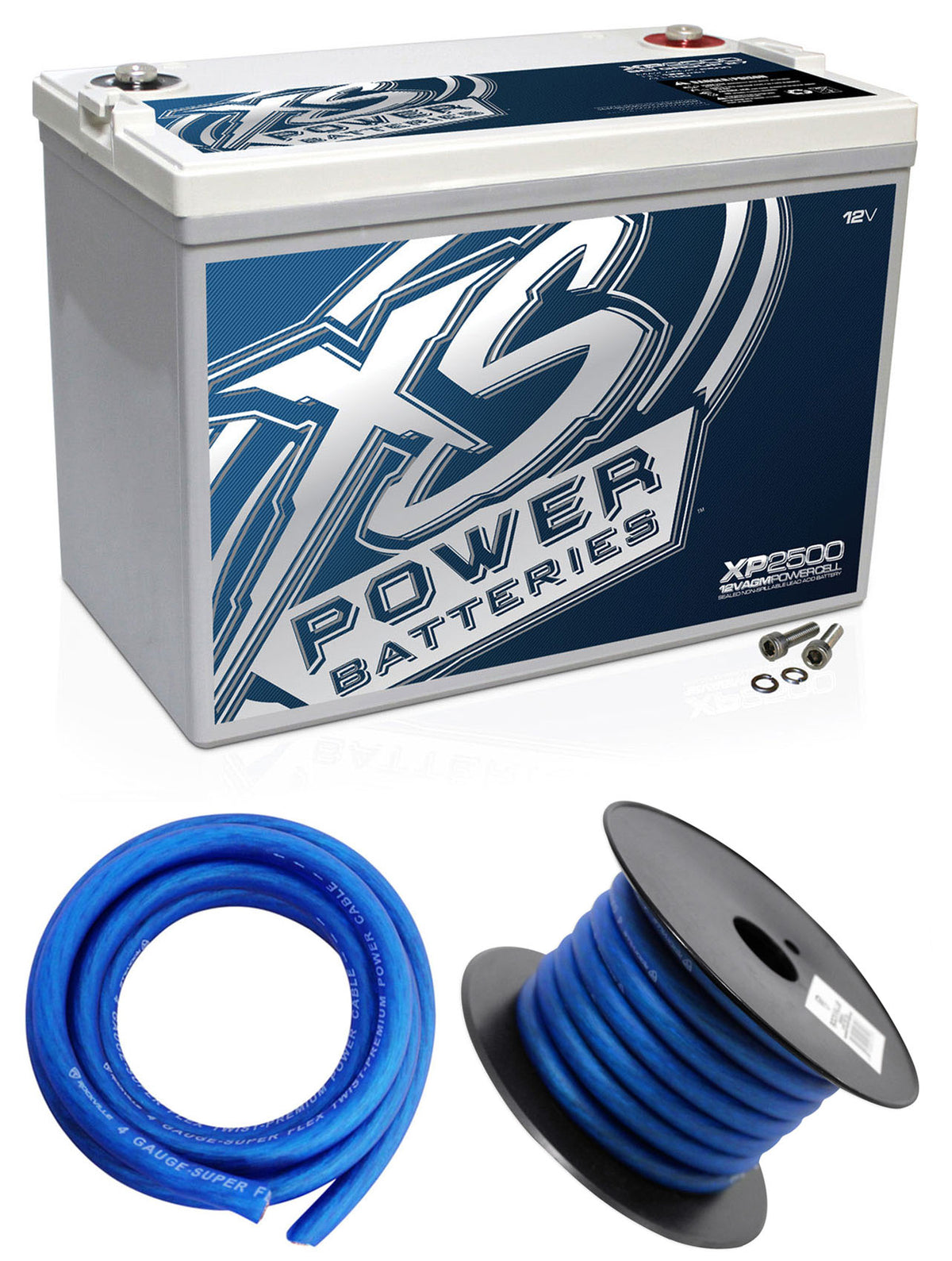 XS Power XP2500 2500 Watt Power Cell Car Audio Battery+Power+Ground Wires